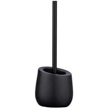 Portascopino WC Badi de Cerámica Negra Mate con Cabezal de Silicona, 38 cm