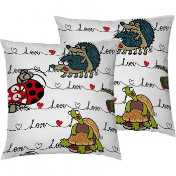 Kukuxumusu - 2 Fundas de almohada AMOR 65x65 cm 100% algodón 144 hilos