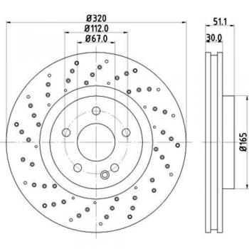 Disco de freno ventilado perforado HELLA 8DD 355 120-351 para MERCEDES-BENZ CLA Coupe