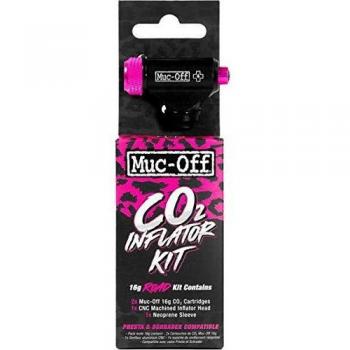 Muc-Off CO2 Inflator Kit, Road - Puncture Repair Kit For Road Bikes With Presta Or Schrader Valves - Includes 2 Cartridges, Inflator Head & Sleeve