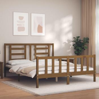 Estructura de cama matrimonio con cabecero de madera marrón miel vidaXL