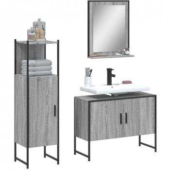 Set de muebles de baño 3 piezas gris Sonoma madera contrachapada multicapa