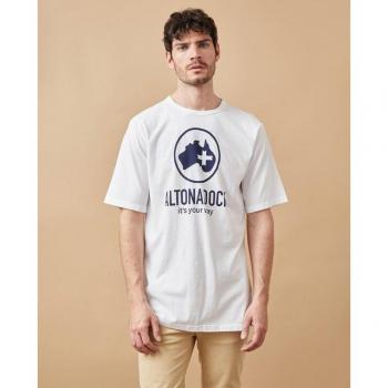 Camiseta Altonadock Hombre Blanca con serigrafía de logo en delantero