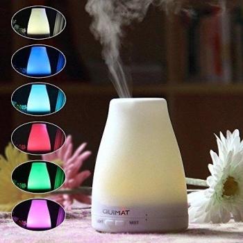 Quimat 2nd Version 100ml Aromatherapy Essential Oil Diffuser Portable Ultrasonic Cool Mist Aroma Humidifier with Color LED Lights Changing and Waterless Auto Shut-off Function for Home Office Bedroom Room QX01S