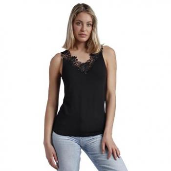 Camiseta Sin Mangas para Mujer con Escote Guipur Negro ADMAS