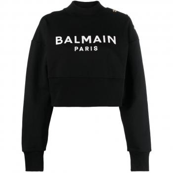 Balmain Women's Logo Organic Cotton Cropped Sweatshirt in Black | Size Large