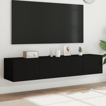 Mueble de pared para TV con luces LED, 2 piezas, color negro, dimensiones 80x35x31 cm