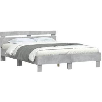 Cama con cabecero y luces LED gris hormigón 150x200 cm
