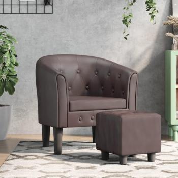 Sillón con taburete de cuero sintético en colores negro, gris y marrón - Sillón cómodo para dormitorio, silla relax y sofá