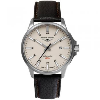 Bauhaus Aviation Automatic Watch with Titanium Case and Brown Leather Strap