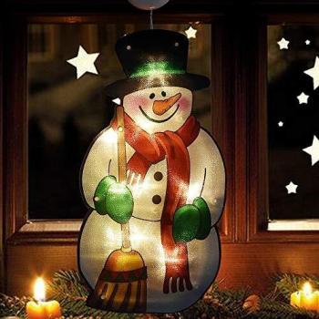 Decoración de Navidad con ventana iluminada, luces de silueta de doble cara con gancho de ventosa, 3 luces AAA con pilas para colgar luces de ventana para fiesta de Navidad en el hogar-muñeco de nieve