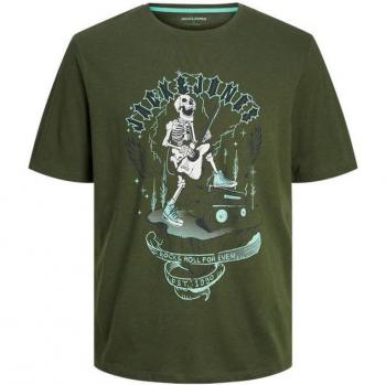 Camiseta Jack and Jones Skull Rock Crew Verde Hombre, Manga Corta, Estilo Casual, Diseño de Calavera