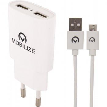 Mobilize Travel Charger Dual USB 2.4 A + 1 m Micro USB Cable White