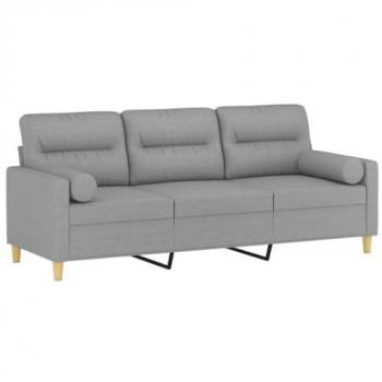 Sofá de 3 plazas con cojines tela gris claro 180 cm