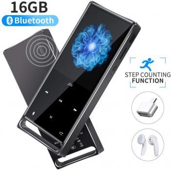 Mymahdi Reproductor de MP3, Bluetooth sin pérdida de 16 GB, Radio FM/Paso a Paso/Graba con una Sola tecla, Máx. hasta 128 GB, Negro