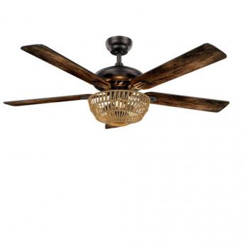 Ventilador de Techo DC Cesta Negro 3xE27 5 Aspas Nogal Roble