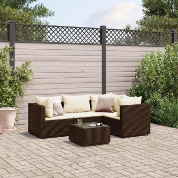 5-Piece Brown Poly Rattan Garden Lounge Set with Cushions