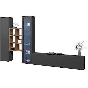 Mueble TV moderno pared vitrina librería de madera Rold RT para televisores hasta 70 en colores azul, marrón y gris