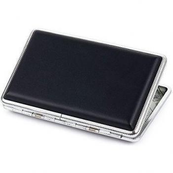 New Plain Negro Funda de cuero de cigarrillos de metal