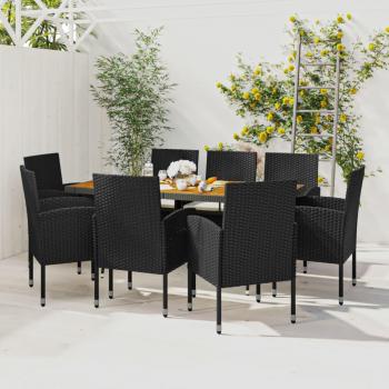 9-Piece Black Poly Rattan Outdoor Dining Set