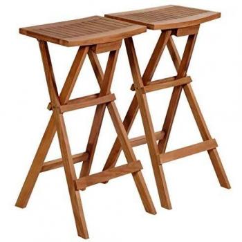 vidaXL Madera Teca Maciza 2X Taburetes Plegable Bar 40x35x75 cm Asiento Banco