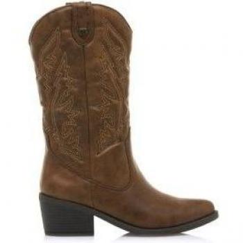 Mustang Botas Tanubis para Mujer en Color Marrón con Tacón de 6cm y Detalle Bordado Estilo Cowboy