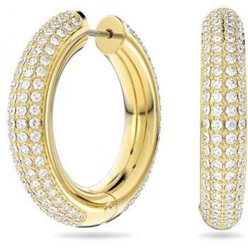 Pendientes de Aro Medianos Dextera con Pedrería de Swarovski para Mujer, en Baño Tono Oro, con Cristales, Colección Dextera