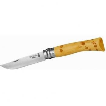 Opinel Nature Messer Nr. 7, Footprints, Sandvik Stahl 12C27,, Virobloc-System, Buchsbaumgriff, Motivgravur