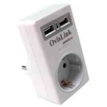 OvisLink XENON2U - Protector de corriente de pared 16A, 1 toma Schuko y 2 USB
