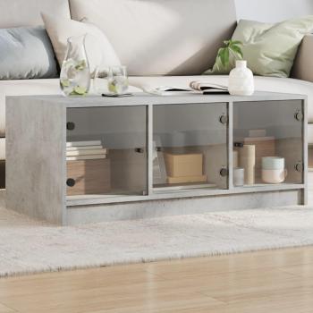Mesa de centro con puertas de vidrio gris hormigón 102x50x42 cm