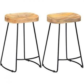 vidaXL Madera Maciza de Mango 2X Taburetes de Bar Gavin Mobiliario Decoración Pub Sillas Altas Diseño Elegante Sencillo Resistentes 45x40x62cm