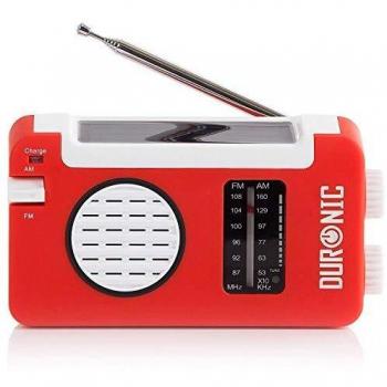 Duronic Portable Radio AM FM Hybrid Camping Small Solar Wind Up USB Rechargeable Dynamo Crank Headphone Jack 3.5mm Emergency Use Hiking Fishing Outdoors