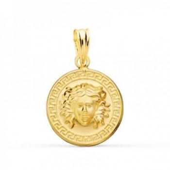 Colgante Oro 18k Gorgona 15 mm con cenefa greca matizada y diseño de Inmaculada Romero