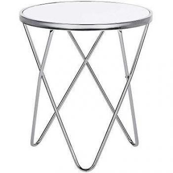 Mesa Auxiliar Redonda de Vidrio Templado Blanco con Patas de Metal Plateado tipo Horquilla 50 cm Meridian II