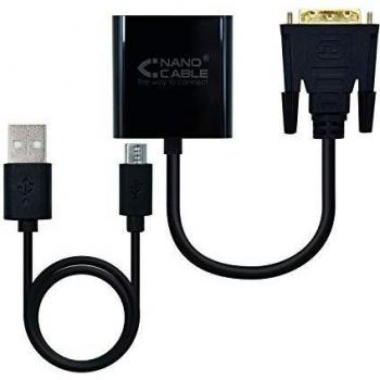 Nano Cable 10.16.2008-BK - Adaptador conversor DVI a VGA, Macho-Hembra, Soporta UXGA 1600x1200 y 1080p, Incluye Puerto Micro USB B de alimentación, Color Negro