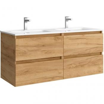 Mueble de baño Bequia con Lavabo doble Paris 160cm y lavabo MineralSolid Roble 160x45x56