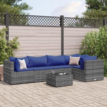 6-Piece Grey Poly Rattan Garden Lounge Set with Cushions