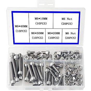 newlng M6 Tornillos de Cabeza Hexagonal de Acero Inoxidable 304 Tornillos con Tuerca Allen Tornillos y Tuercas Caja de Combinación 80pcs