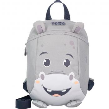Mochila infantil Totto Cornejo con diseño de hipopótamo en gris
