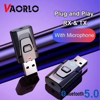 Adaptador USB Bluetooth 5.0 Receptor Transmisor de Audio Estéreo RCA AUX 3.5mm con Micrófono Manos Libres para TV y Coche - Negro