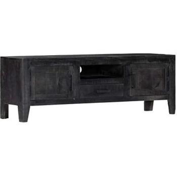 vidaXL Mango Wood Solid TV Cabinet with 1 Drawer Vintage TV Board Furniture Table TV Table Lowboard TV Cabinet Sideboard Black 118 x 30 x 40 cm