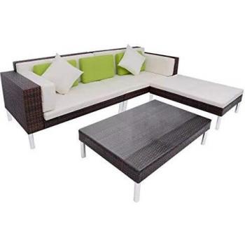 4-Piece Brown Poly Rattan Garden Lounge Set with Cushions