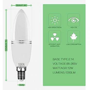 Bombillas de vela LED Yiun E14, Bombillas de candelabro LED 12W Equivalente de 100 vatios, 1200lm, 3000K, Vela decorativa E14, Lámpara LED no regulable, Paquete de 4