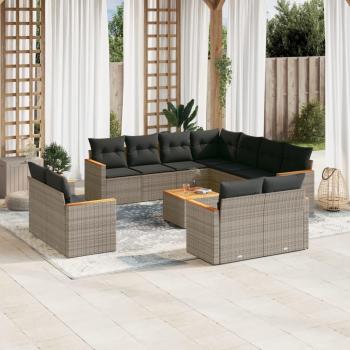 12-Piece Grey Poly Rattan Garden Sofa Set with Cushions