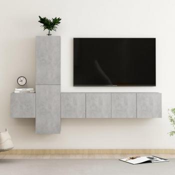 Set de muebles de salón TV 5 piezas madera de ingeniería gris hormigón vidaXL 60 x 30 x 30 cm, Mueble TV, Mueble Televisor, Mesa de TV