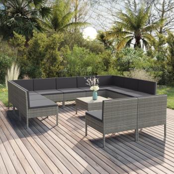 12-Piece Grey Poly Rattan Garden Lounge Set with Cushions