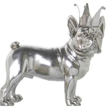 Figura Decorativa Perro con Corona Plateado 14 x 26 x 25 cm Plástico Alexandra House Living