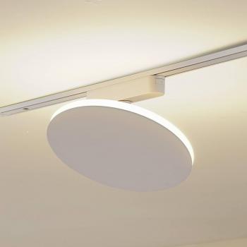 Lámpara de riel LED Lindby Lumaro, blanca, redonda, aluminio, 48V, atenuable
