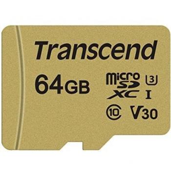 Transcend 64GB microSDXC 500S Memory Card UHS- I, C10, U3, V30, 4K, Full HD, Up to 95/80 MB/s