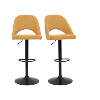 Set de 2 taburetes de cocina regulables Cosette de tejido efecto aterciopelado texturizado amarillo y metal negro